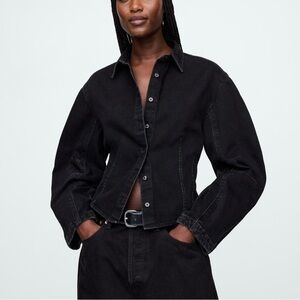 GAP Black Barrel-Sleeve Denim Shirt